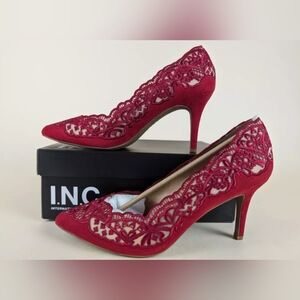 INC International Concepts Zitah Lace Pumps Womens 9.5M Red Heels Shoes